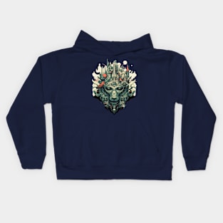 A Cyberpunk City on a Wolf's Head Kids Hoodie